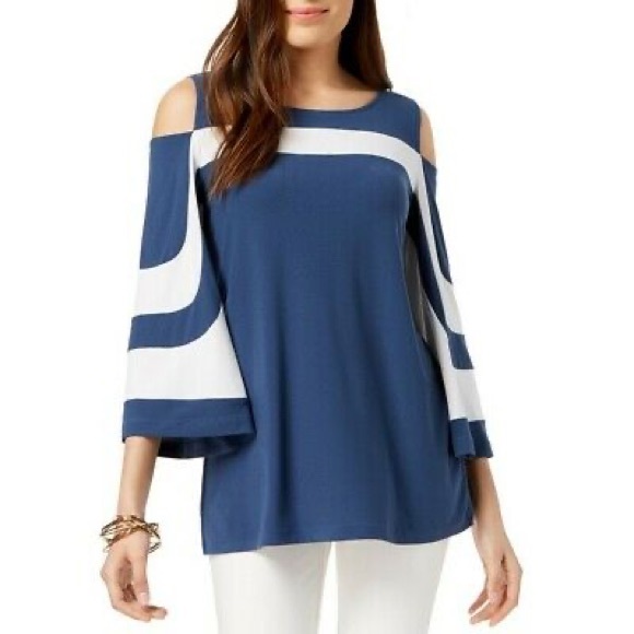 Alfani Tops - Alfani blue and white off shoulder top